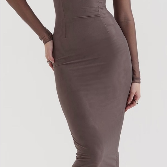 House of CB Taupe Long Sleeve Midi Dress - Picture 3 of 8